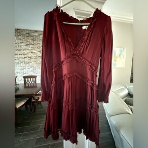 MARBLE Deep Red Long Sleeve Dress